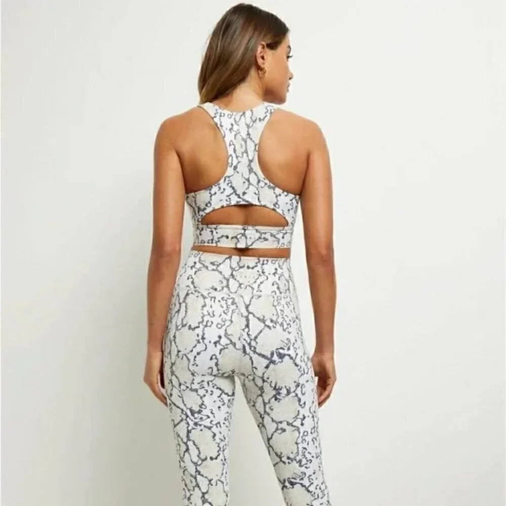 All Fenix White Python Tan Longline Racerback Sports Bra NWT Size Small